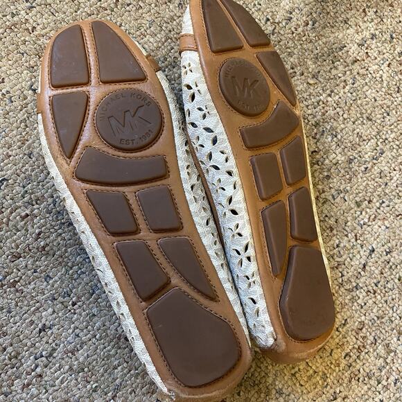 MichaelKors Fulton Cream Brown Gold Cut Out Perforated Moccasins Loafer Shoes 9M - Picture 4 of 12